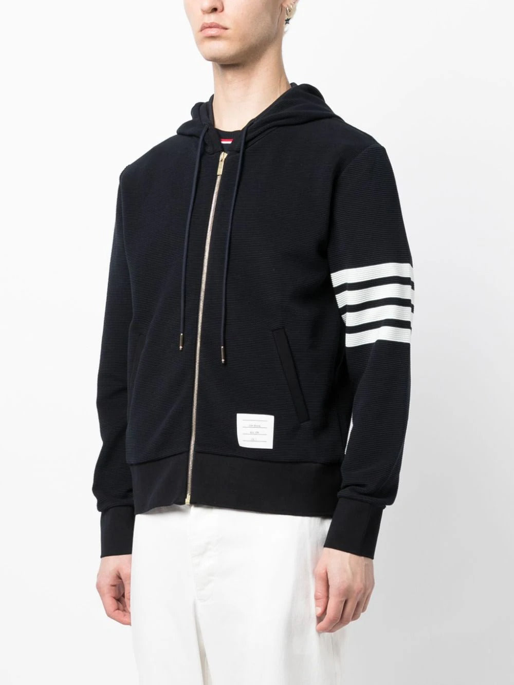 Thom-Browne-Zip-Hoodie-With-4Bar-In-Cotton-Navy-3