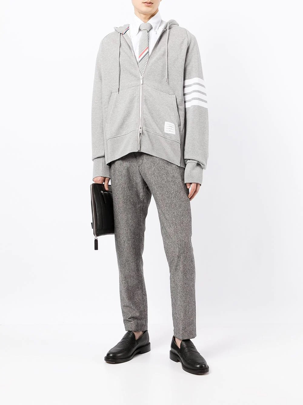 Thom-Browne-Zip-Hoodie-With-4Bar-In-Loopback-Light-Grey-2