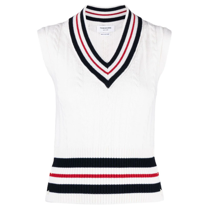 Aran Cable V Neck Vest In Cashmere