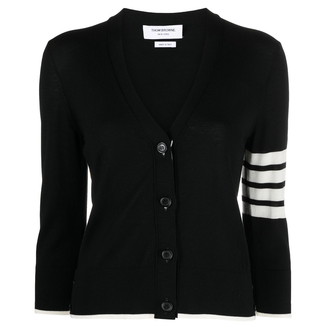 Fine Merino Wool 4-Bar Relaxed Fit Cardigan Women