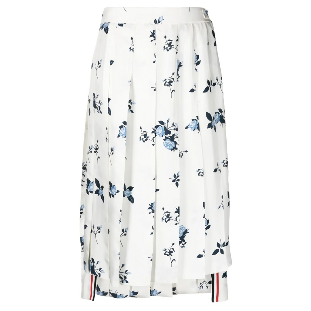 Silk Floral Classic Midi Pleated Skirt