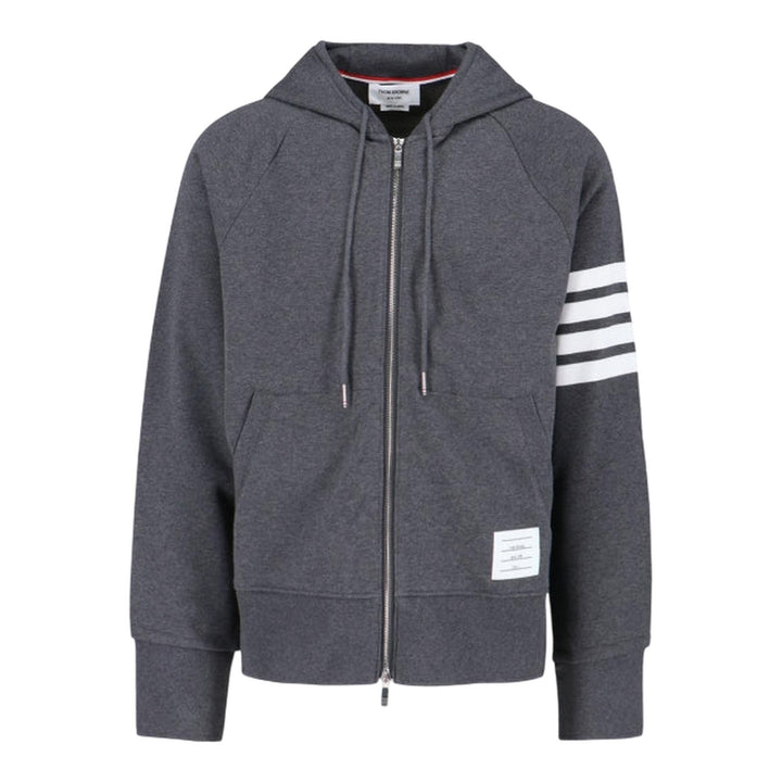 Club21 - Thom Browne - Classic Loopback 4-Bar Full Zip Hoodie Men - SWEATERS - Charcoal