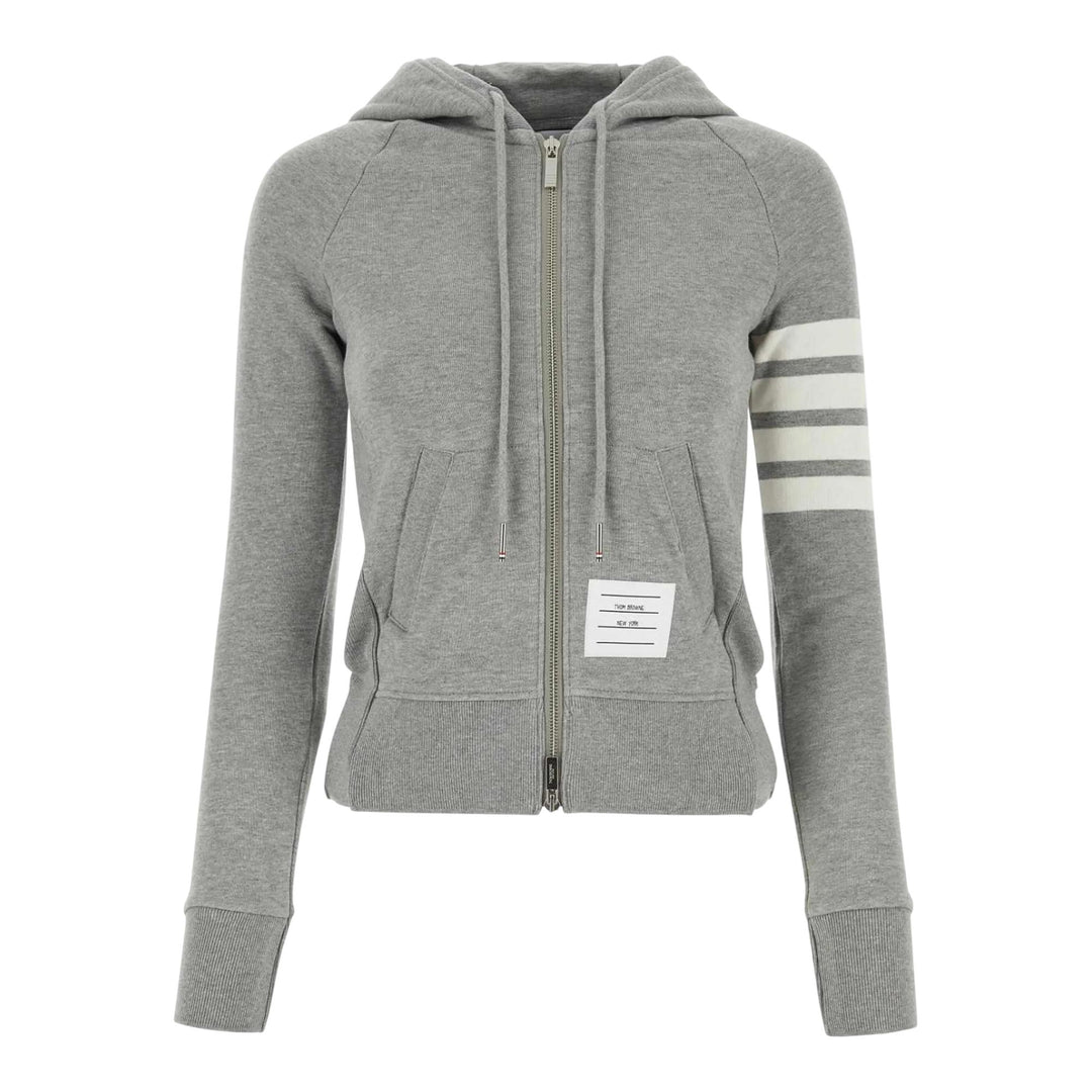 Club21 - Thom Browne - Classic Loopback 4-Bar Full Zip Hoodie Women - SWEATERS - Light Grey