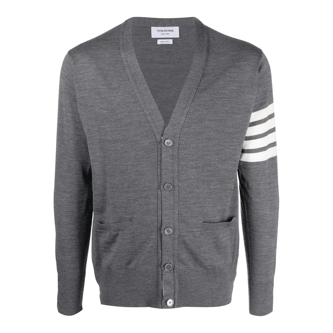 Club21 - Thom Browne - Classic V-Neck Cardigan With 4 Bar Men - CARDIGANS - Grey