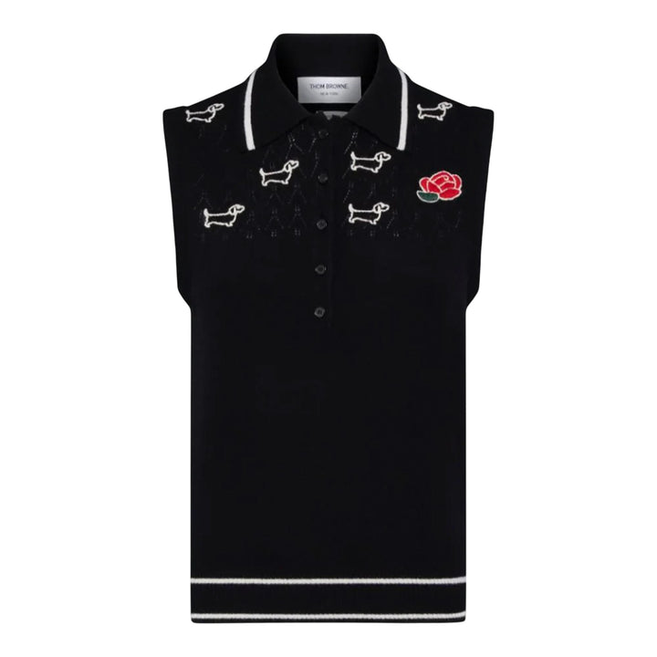 Club21 - Thom Browne - Emb Hector And Rose Pointelle Polo Women - POLOS - Black