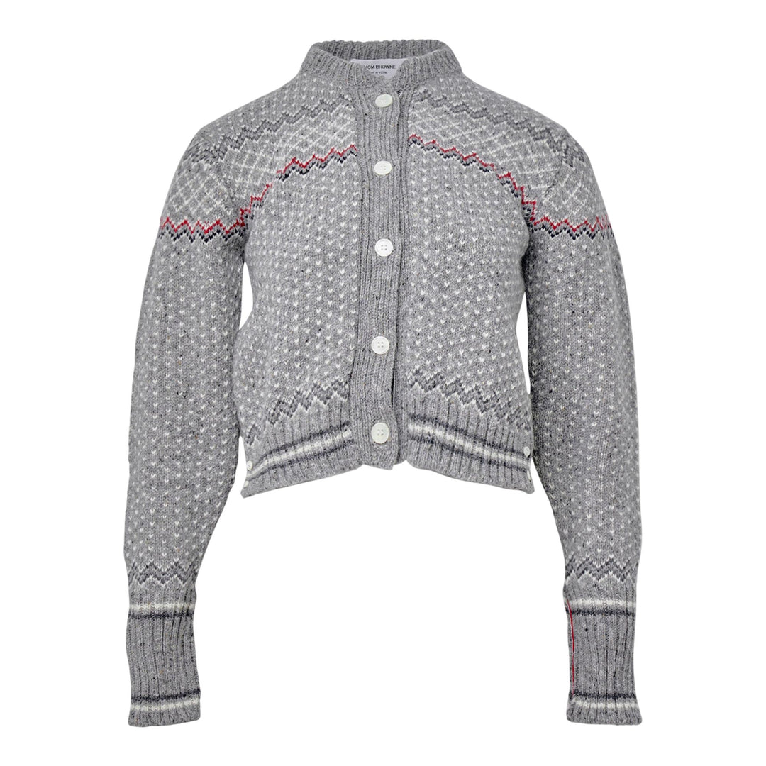 Club21 - Thom Browne - Fairisle Jacquard Donegal Cropped Cardigan Women - CARDIGANS - Light Grey