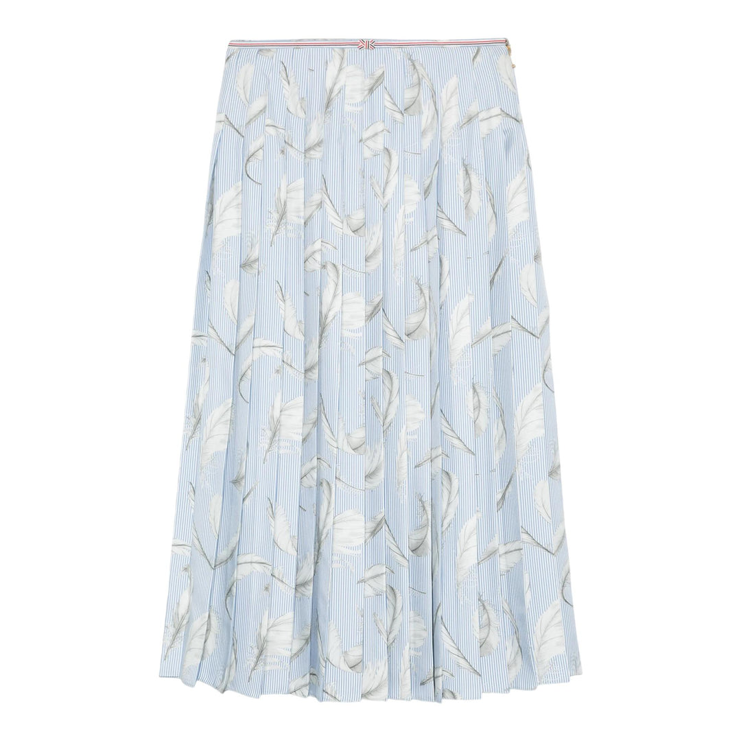 Club21 - Thom Browne - Feather Printed Silk Twill Pleat Skirt Women - SKIRTS - Light Blue