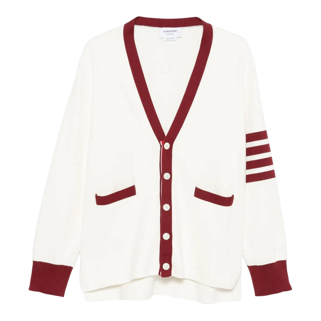 Club21 - Thom Browne - Milano Stitch 4-Bar V Neck Rugby Fit Cardigan Men - CARDIGANS - White