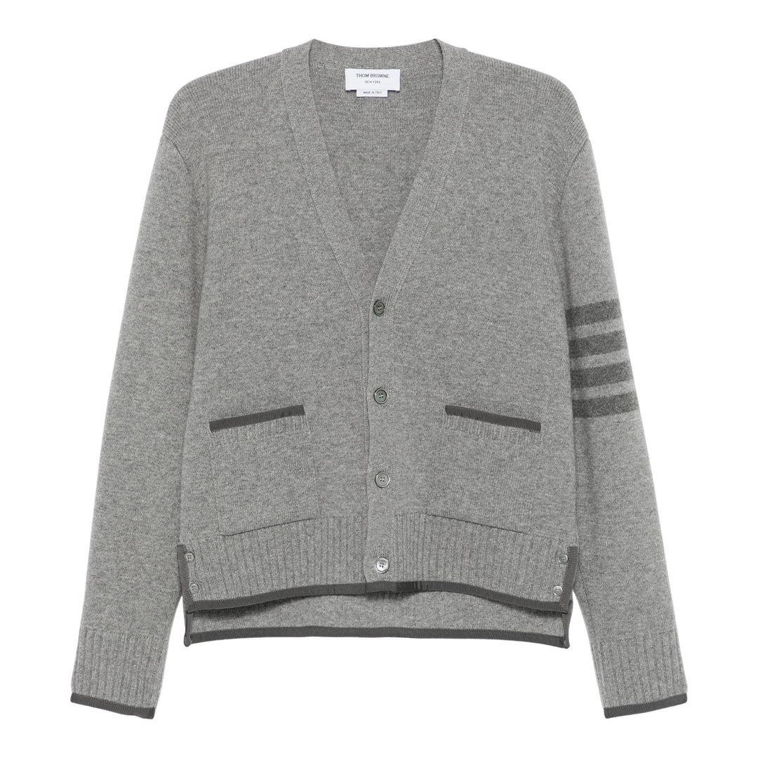 Club21 - Thom Browne - Milano Stitch Merino Wool 4-Bar V Neck Cardigan Men - CARDIGANS - Light Grey