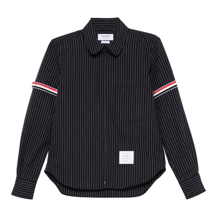Club21 - Thom Browne - Pinstripe High Twist Wool Zip Up Shirt Men - SHIRTS - Navy