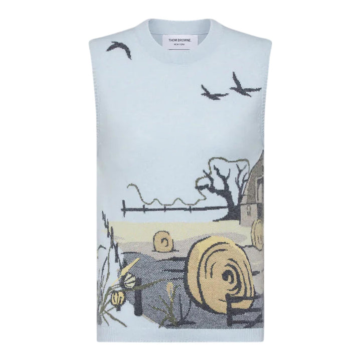 Club21 - Thom Browne - Scenic Intarsia Cashmere Shell Top Women - TANK TOPS - Light Blue