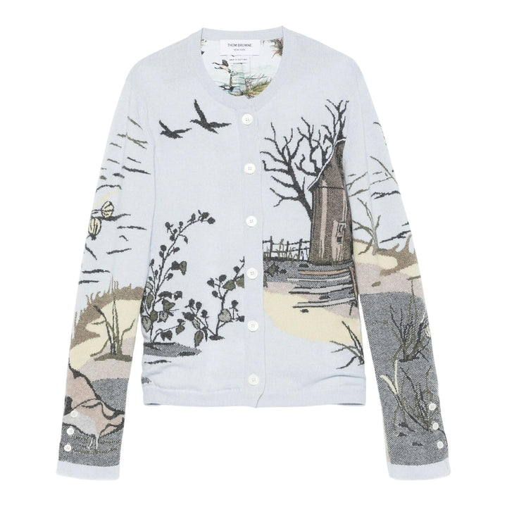 Club21 - Thom Browne - Scenic Intarsia Silk Twill Cashmere Cardigan Women - CARDIGANS - Light Blue