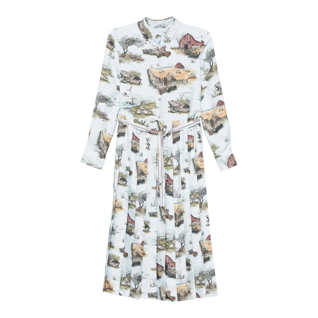 Club21 - Thom Browne - Scenic Toile Silk Twill Pleated Shirtdress Women - DRESSES - Multi