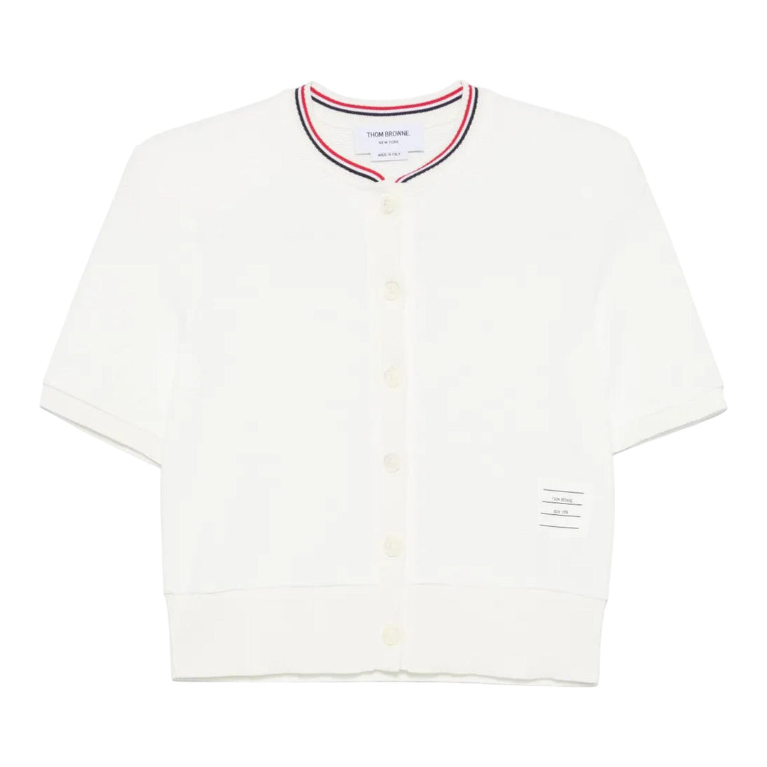 Club21 - Thom Browne - Short Sleeve Crew Neck Cardigan - CARDIGANS - Off-White