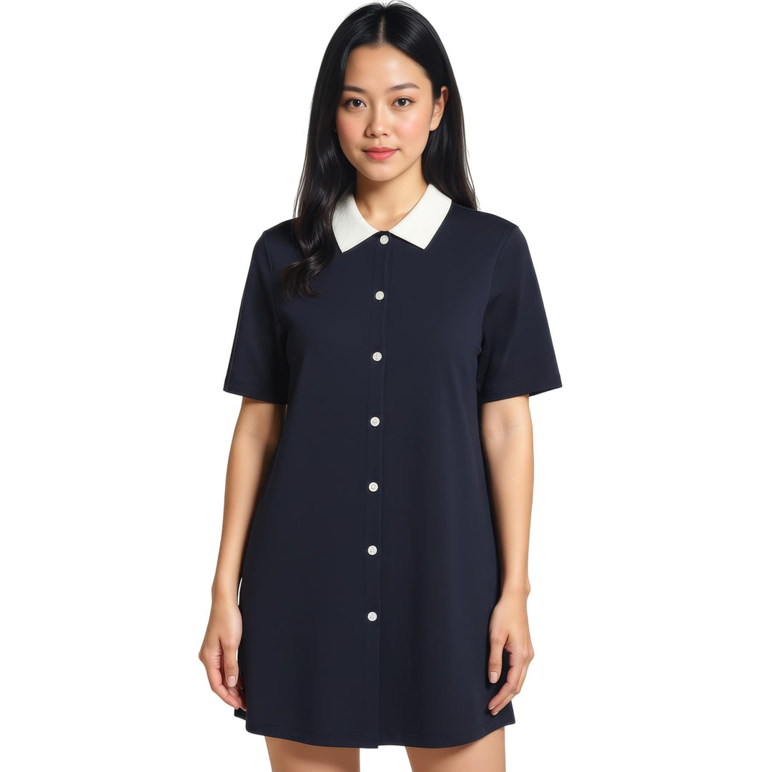 Club21 - Thom Browne - Solid Double Face Knit Polo Dress Women - KNIT DRESSES - Navy