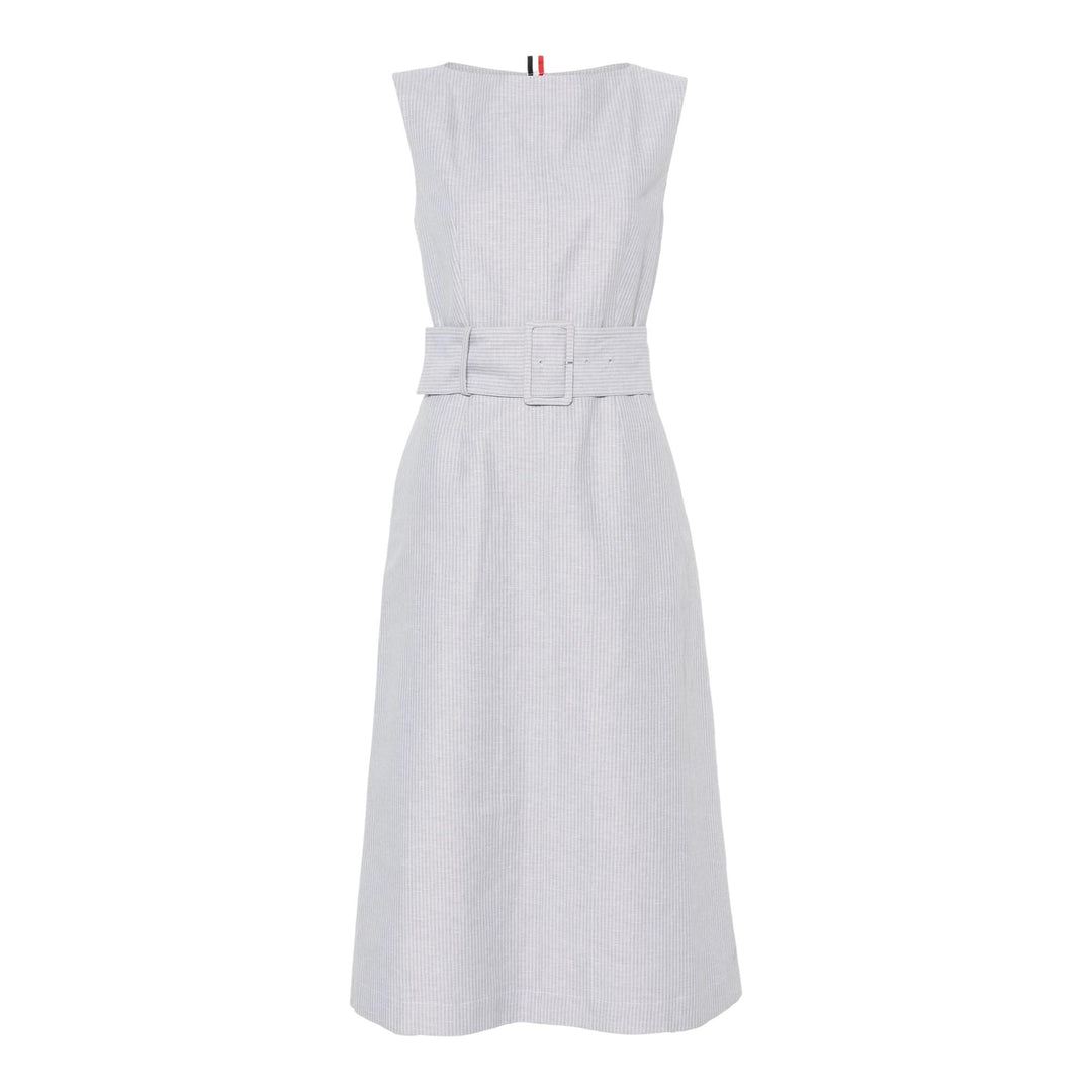 Club21 - Thom Browne - Tonal University Stripe Boat Neck Dress Women - WOVEN DRESSES - Light Grey