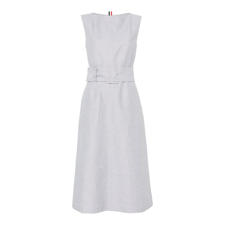 Club21 - Thom Browne - Tonal University Stripe Boat Neck Dress Women - WOVEN DRESSES - Light Grey