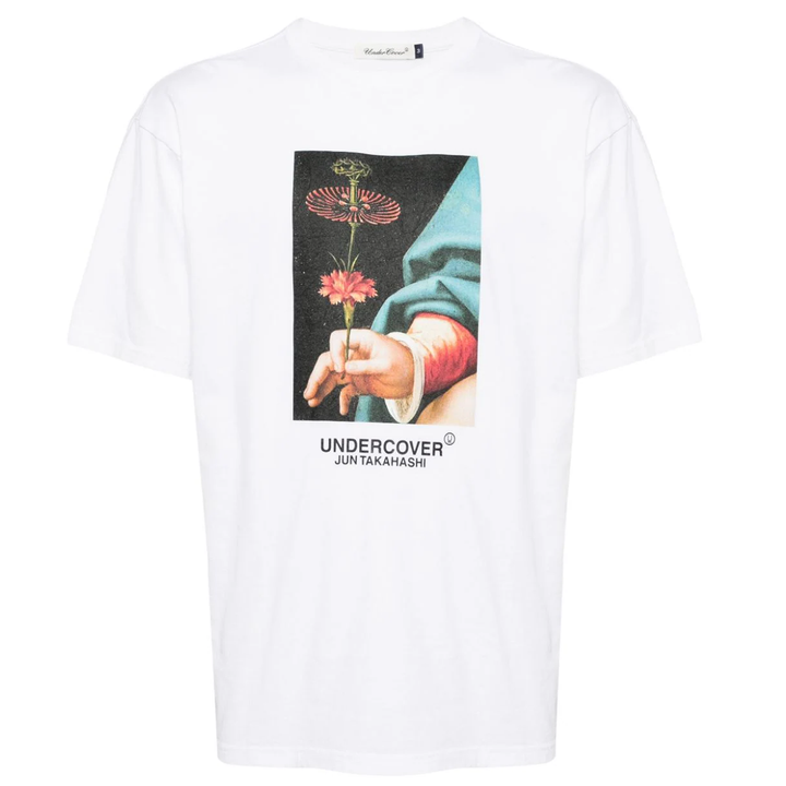 UNDERCOVER_Hand_Holding_Flower_Print_Tee_White