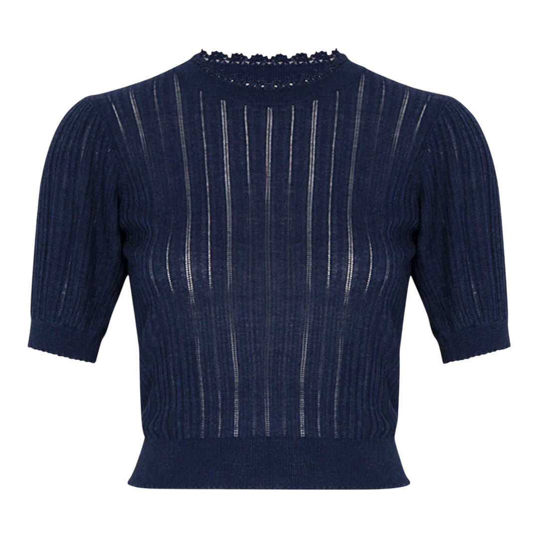 Club21 - Ulla Johnson - Gemma Short Sleeve Knit Top - KNIT TOPS - Navy