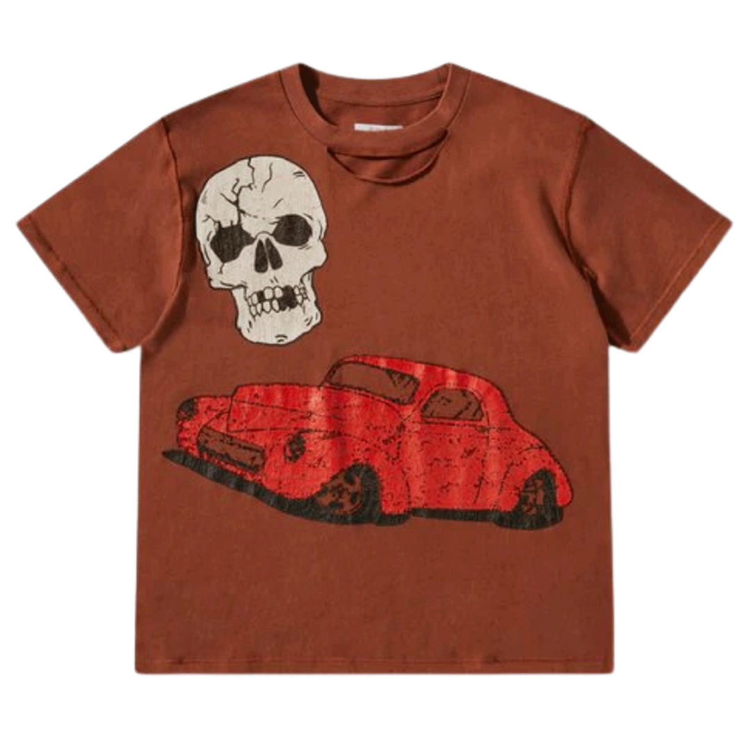 Unisex Ripped Collar Skull Red Tee