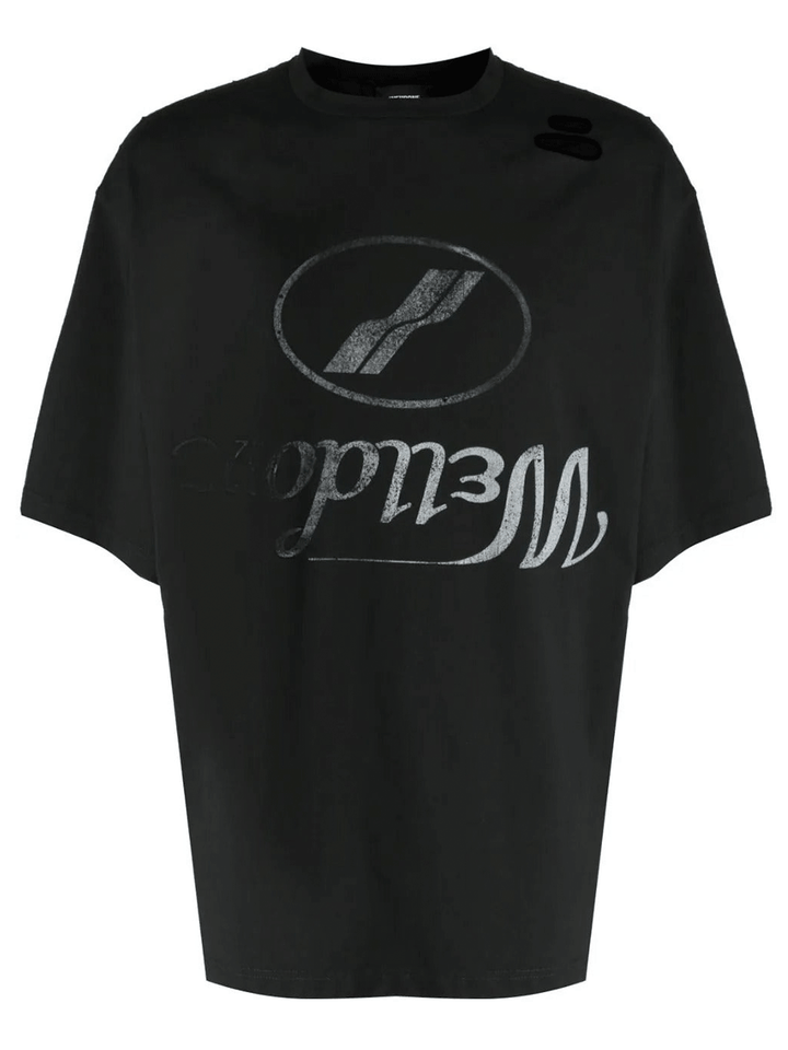 We11done Black Destroyed Reverse Logo Tee Black 1