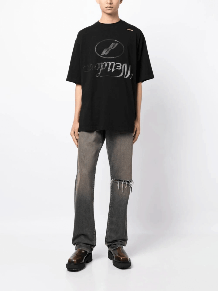 We11done Black Destroyed Reverse Logo Tee Black 2