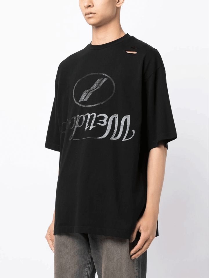We11done Black Destroyed Reverse Logo Tee Black 3