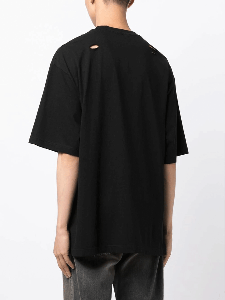 We11done Black Destroyed Reverse Logo Tee Black 4