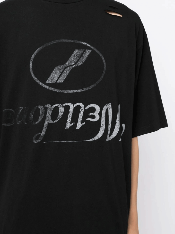 We11done Black Destroyed Reverse Logo Tee Black 5