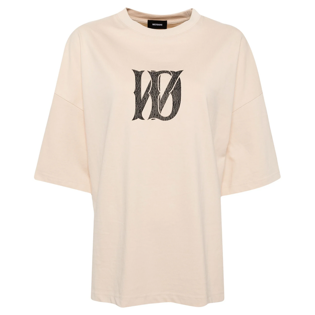 Beige Letter Logo Print T-Shirt