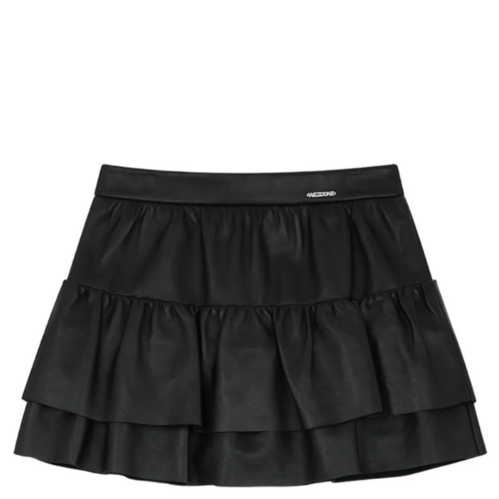 Black Womens Leather Frill Skirt