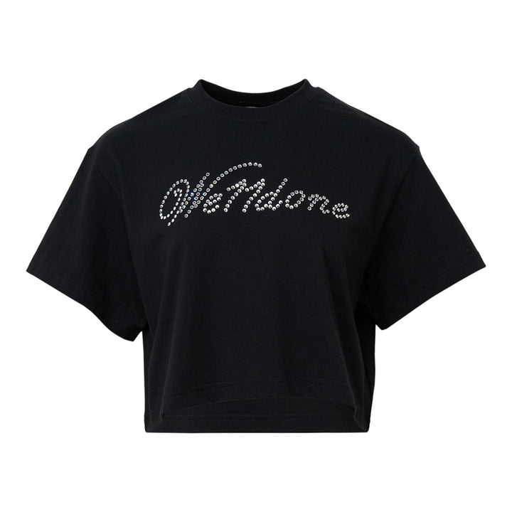 Club21 - We11done - Black Womens Cropped Rhineston Tee - TEES - Black