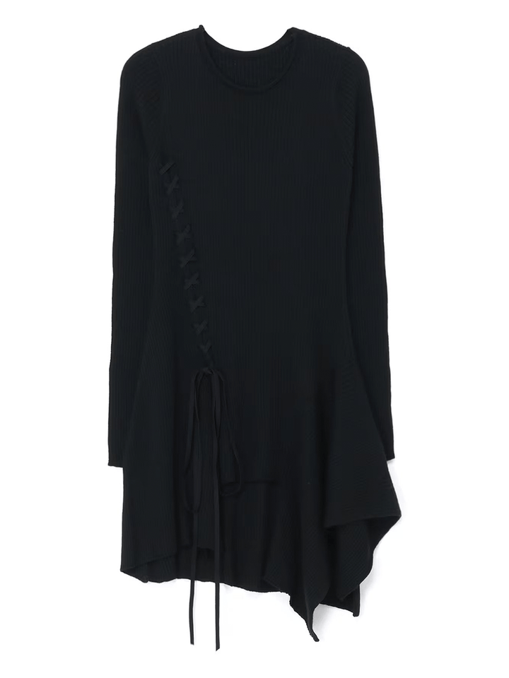 Y_s-Asymmeteric-Sleeve-Lace-Up-Top-Black-1