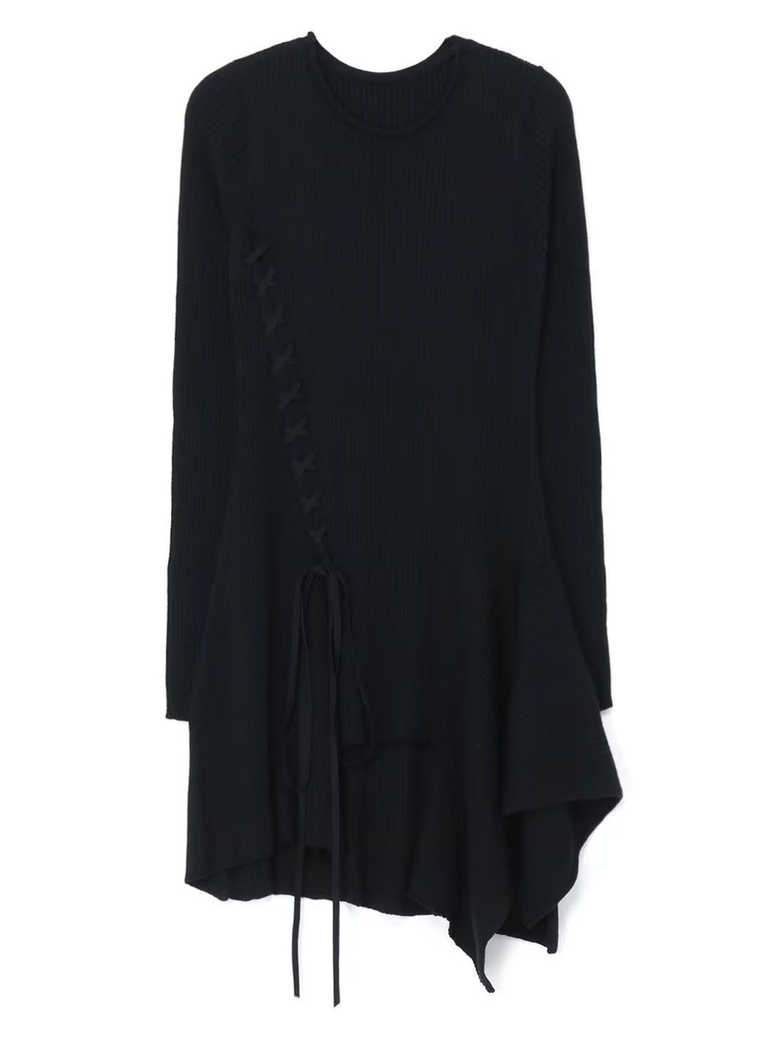 Y's -Asymmeteric-Sleeve-Lace-Up-Top-Black-2