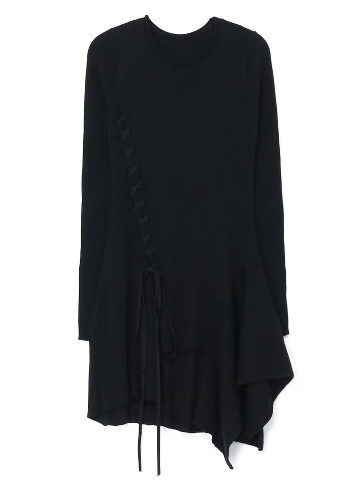 Y's -Asymmeteric-Sleeve-Lace-Up-Top-Black-2