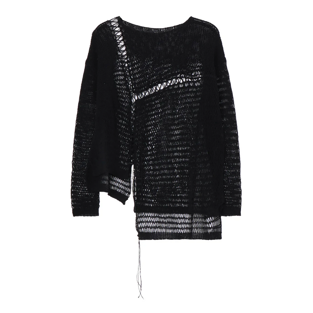 Damage Processed Asymmetric Long Sleeve Knit