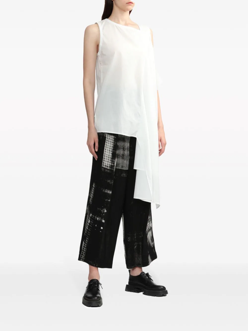 Y's-Double-Left-Sleeve-Top-White-2