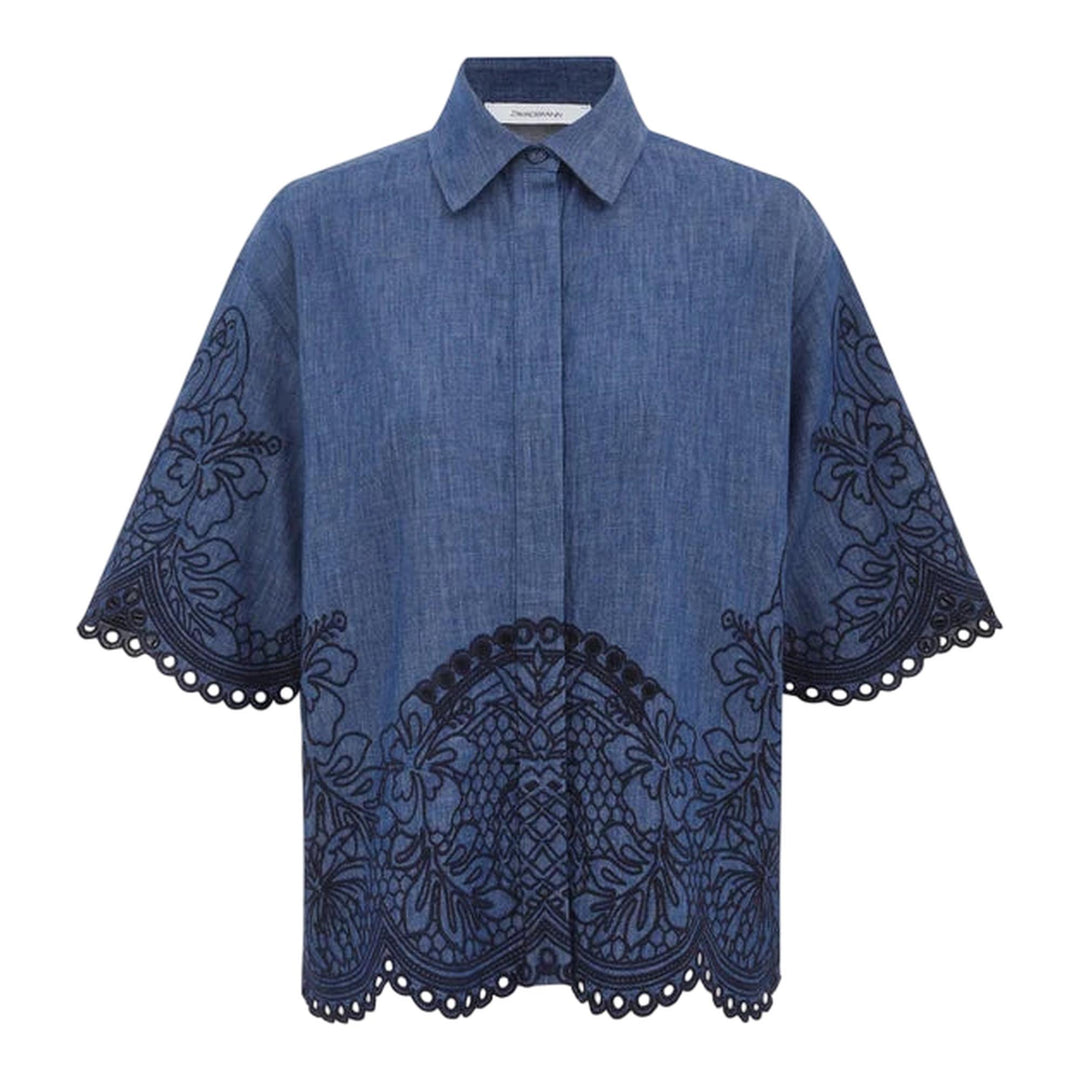 Club21 - ZIMMERMANN - Coco Embroidered Denim Shirt - SHIRTS - Blue