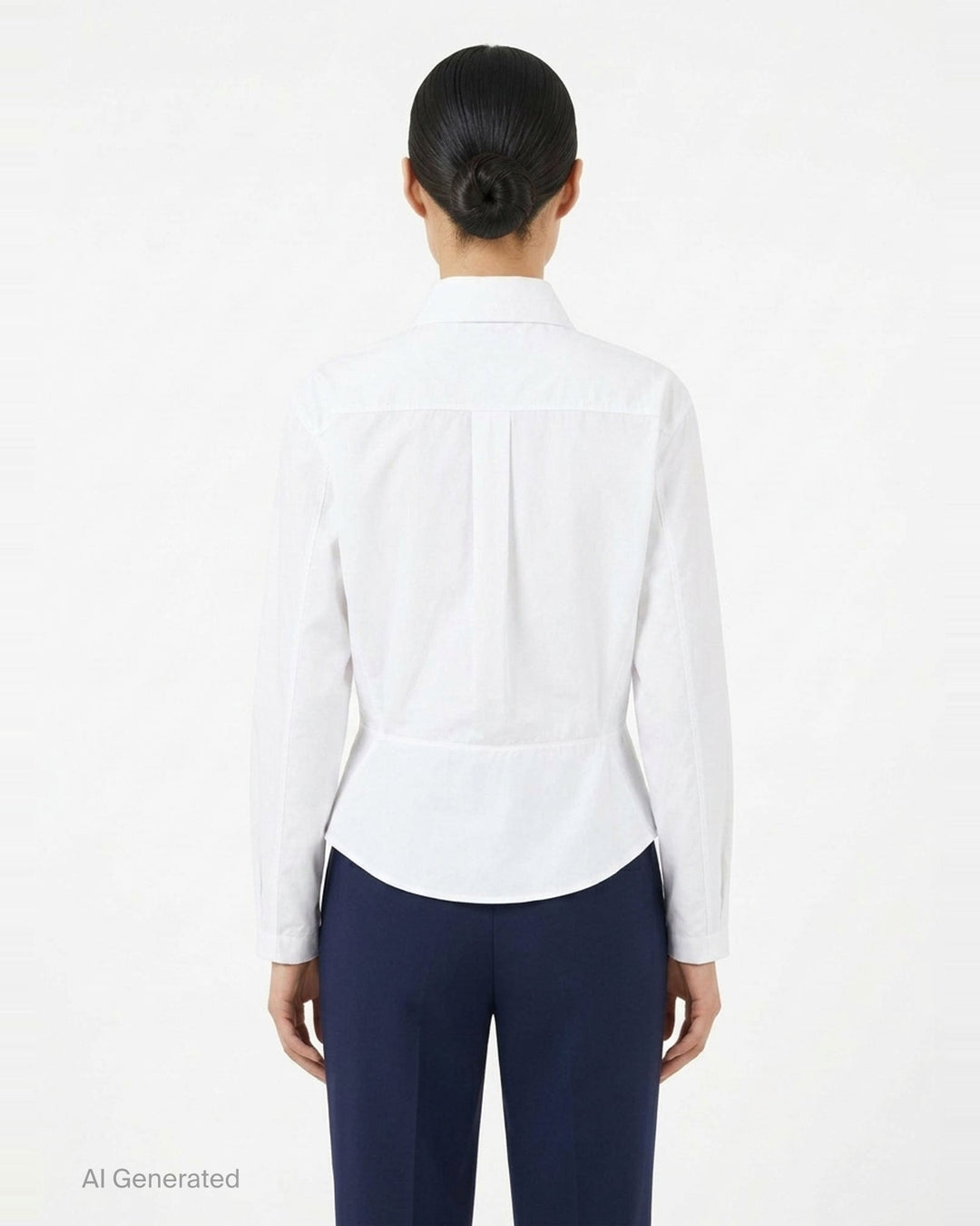 Alaïa Basque Cotton Poplin Shirt in white, featuring a sculpted waist seam, peplum hem, point collar, and mother-of-pearl button front fastening - back
