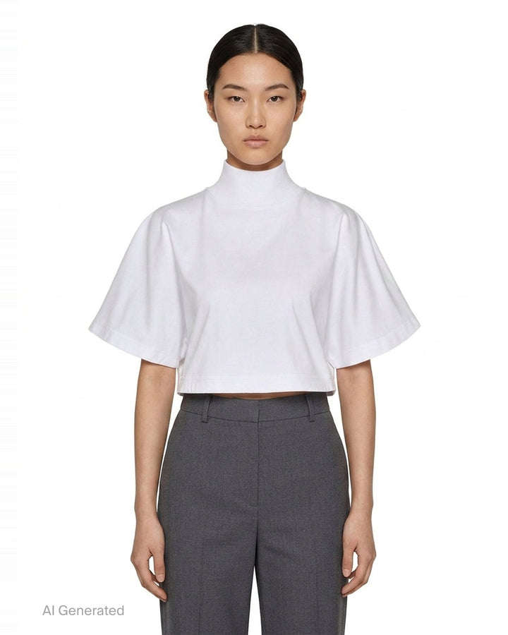 High Neck Cotton Jersey Tee | Alaïa | Club21 - front
