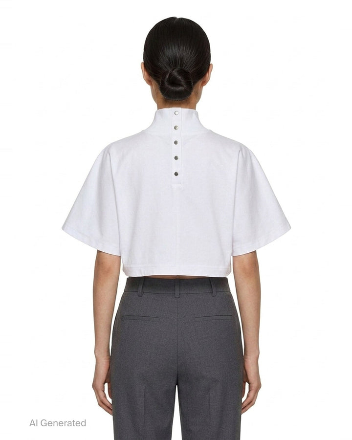 High Neck Cotton Jersey Tee | Alaïa | Club21 - back