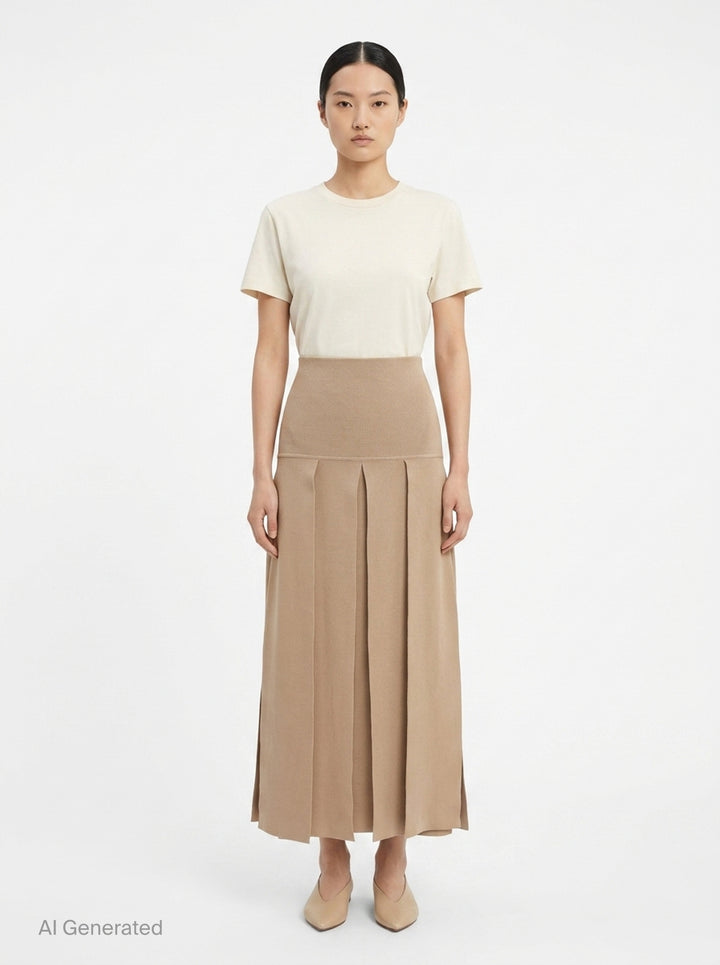 Textured Pleats Midi Skirt | Alaïa | Club21 - front