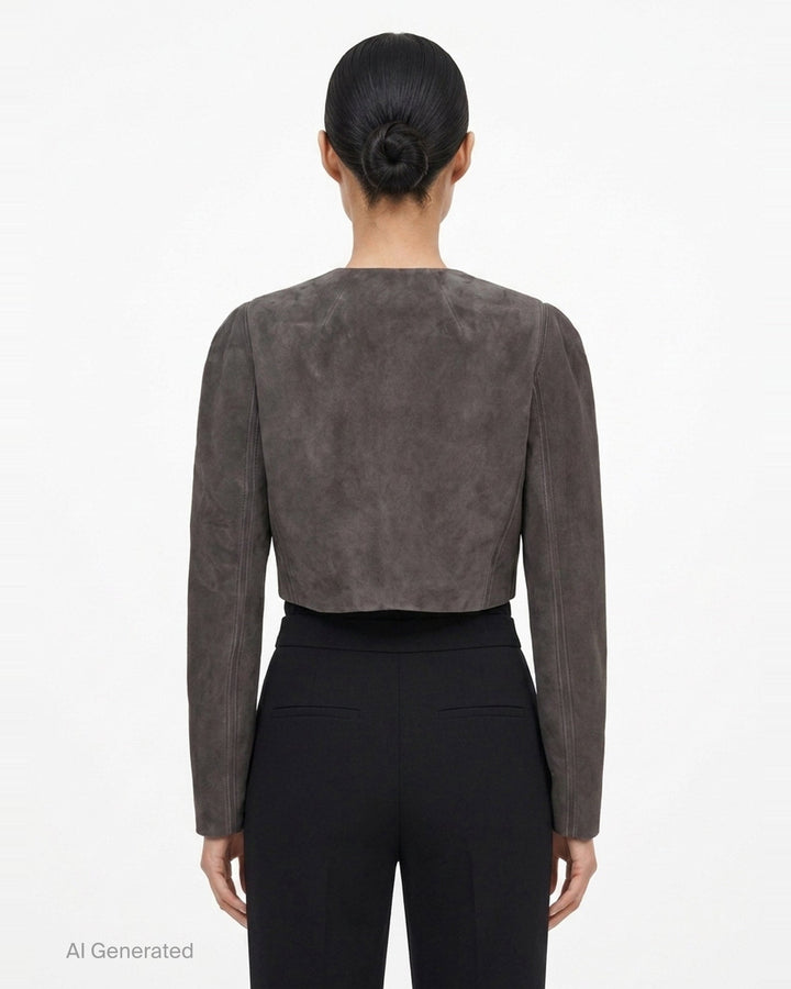 Velvet Goat Suede Cropped Jacket | Alaïa | Club21 - back