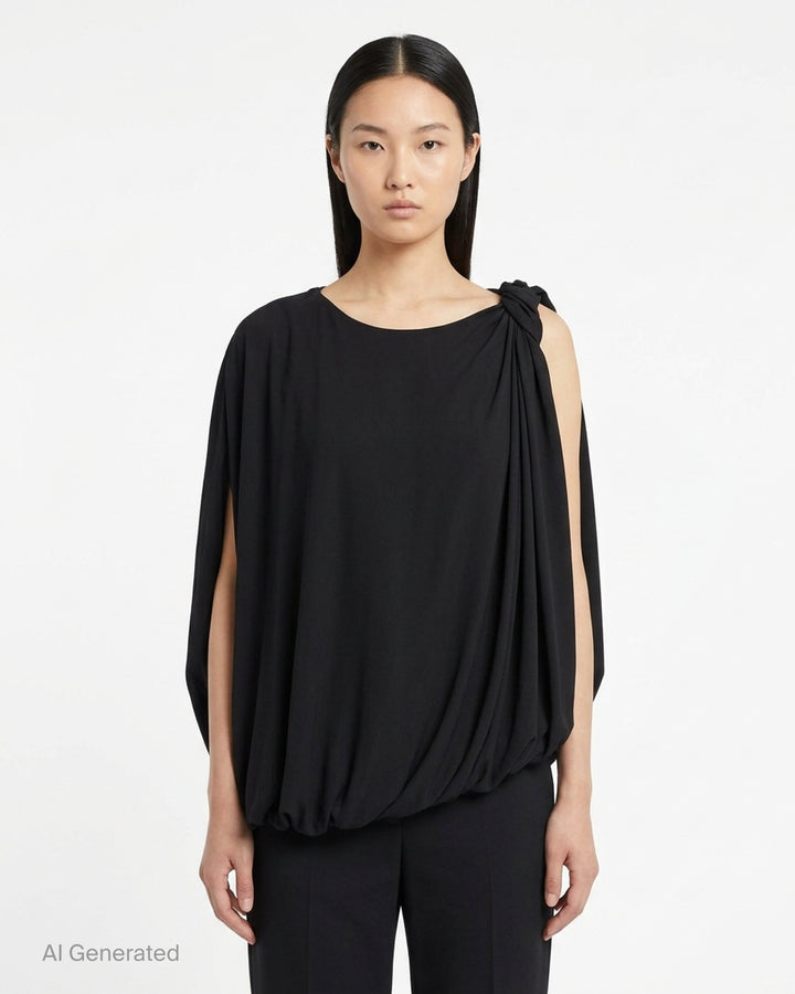 Alexander Wang black asymmetric draped top with twisted waist detail and side cut-out - front