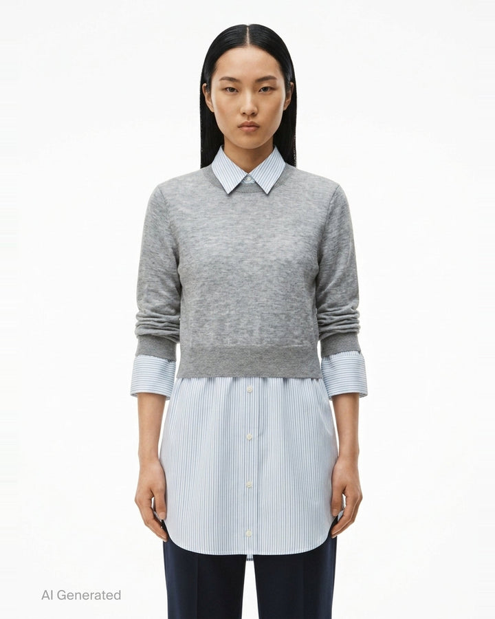 Button Up Sheer Crewneck Combo | Alexander Wang | Club21 - front