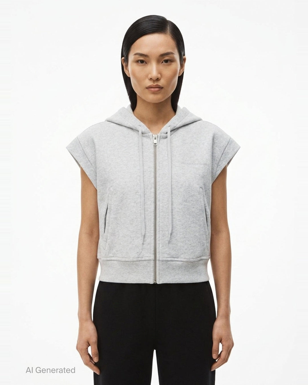 Fitted Zip Short Sleeve Hoodie | Alexander Wang | Club21 - front