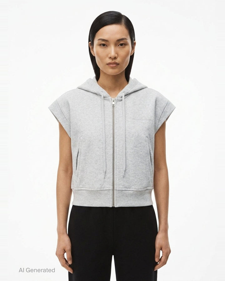 Fitted Zip Short Sleeve Hoodie | Alexander Wang | Club21 - front