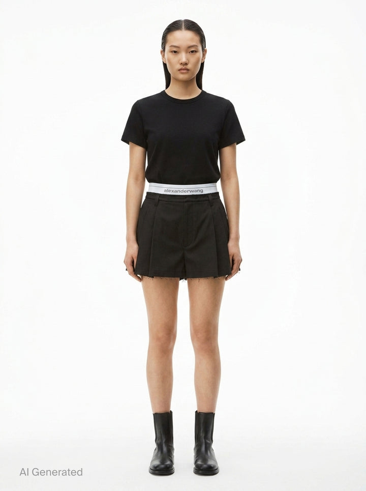 High-Rise Logo Elastic Shorts | Alexander Wang | Club21 - front