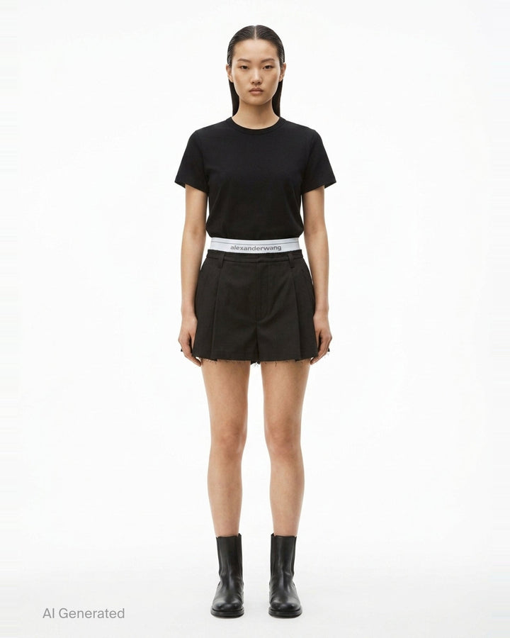 High-Rise Logo Elastic Shorts | Alexander Wang | Club21 - front