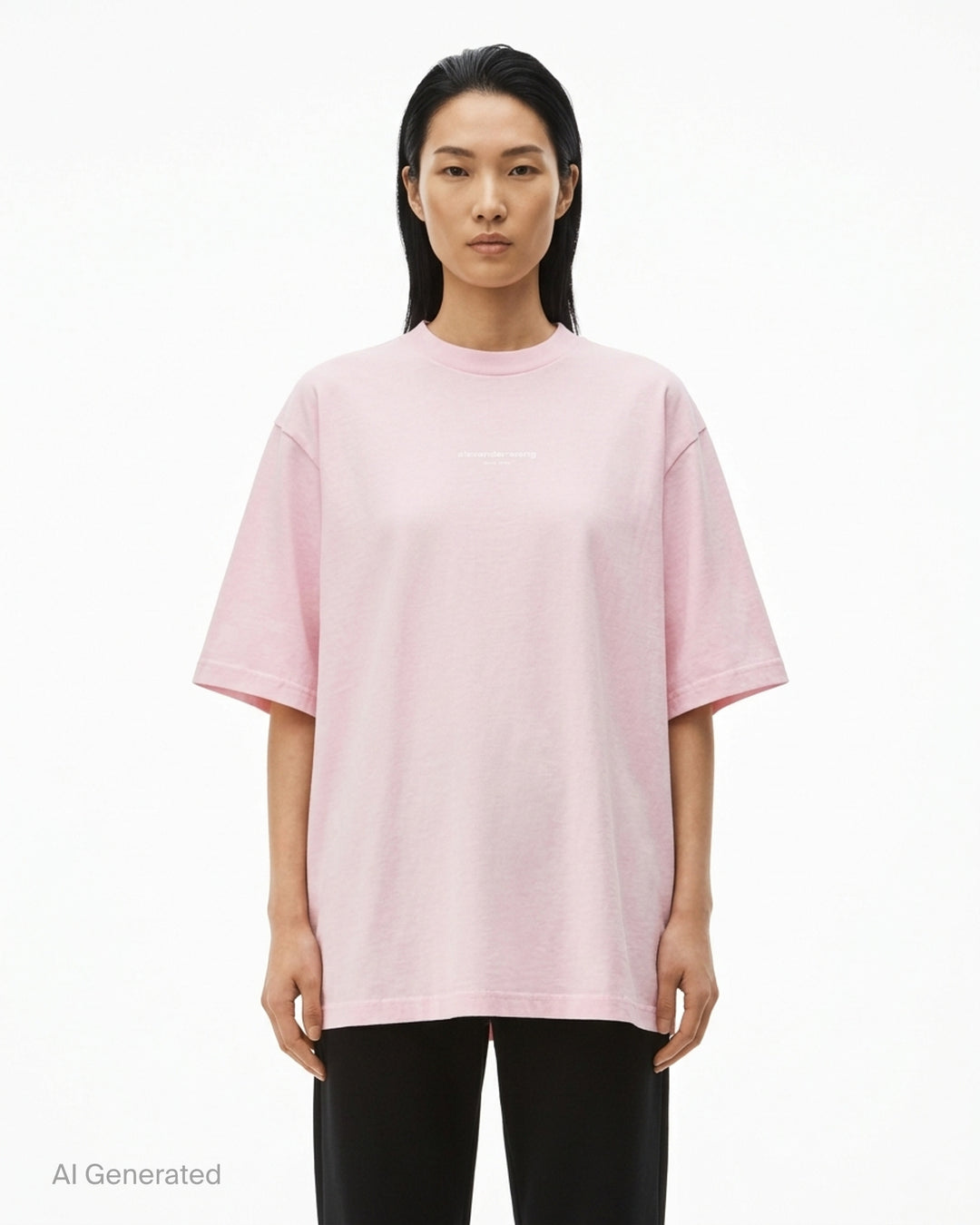 Alexander Wang oversized washed black short sleeve tee with centre chest logo print on white background - front